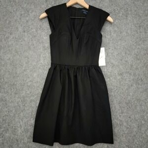 French Connection Dress Womens 0 Black V Neck Cap Sleeve Fit Flare Pockets LBD